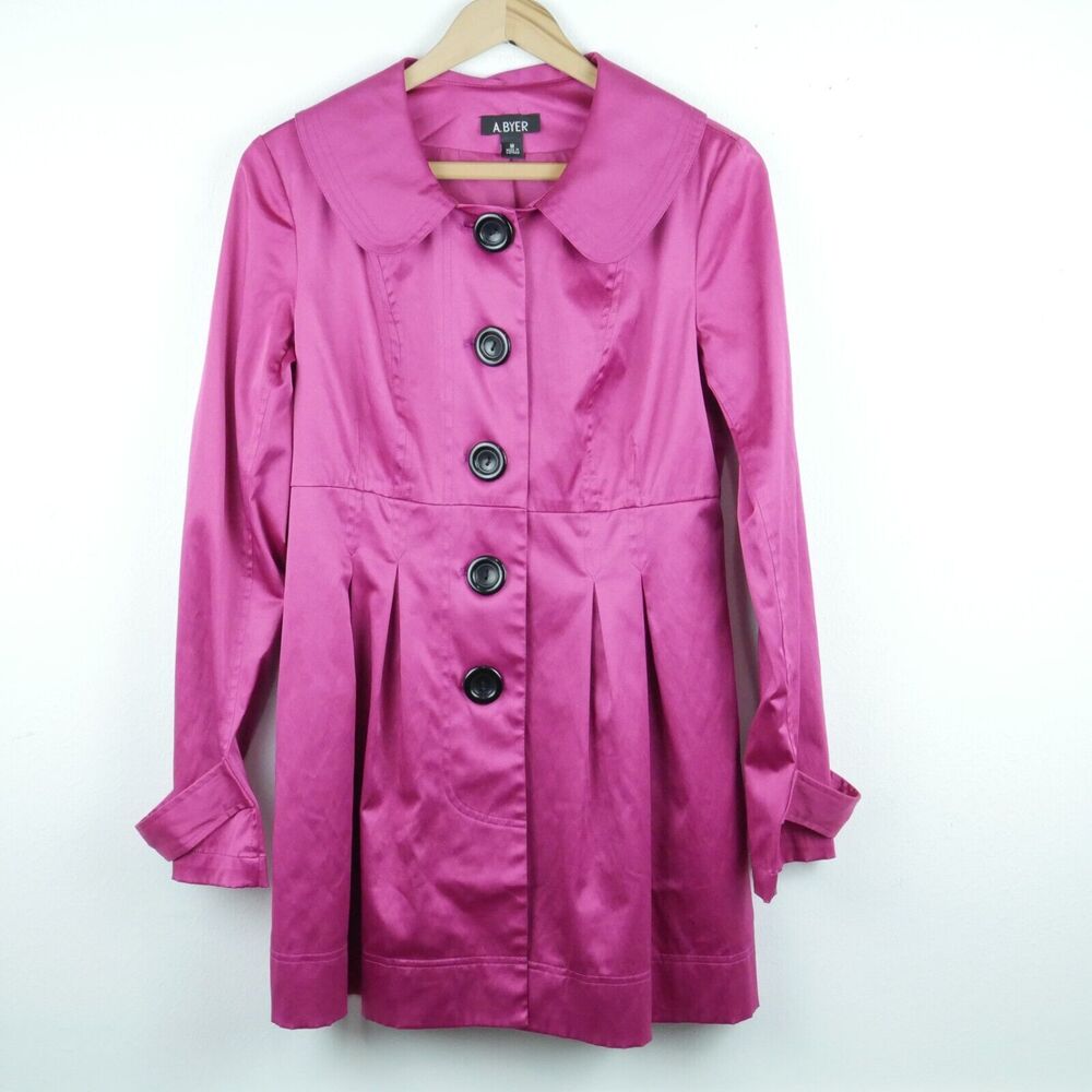 A Byer Pink Satin Coat Valentine Y2K Twee Coquette Girly Feminine Spring Medium